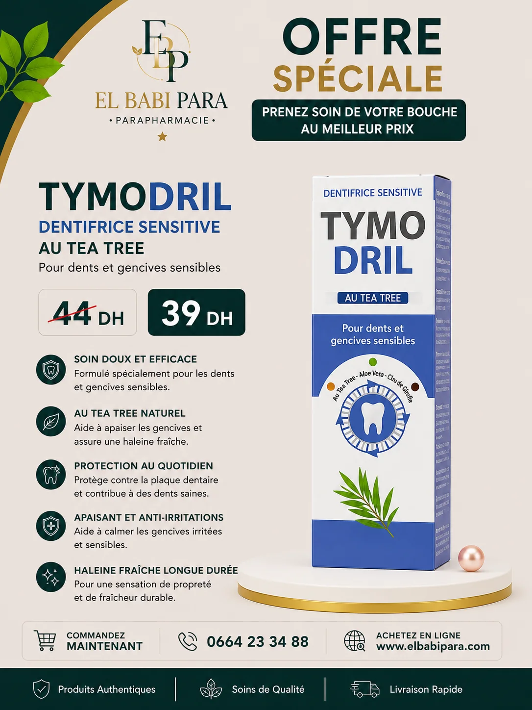 TYMODRIL DENTIFRICE SENSITIVE AU TEA TREE Pour dents et gencives sensibles