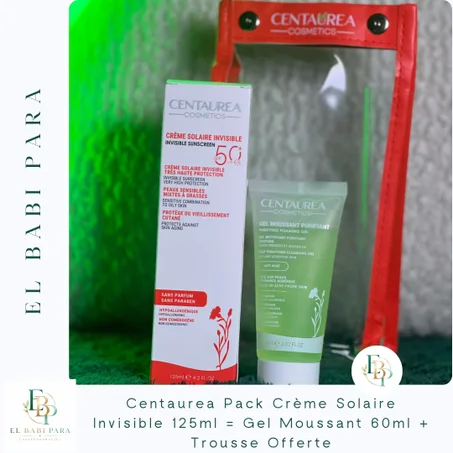 Centaurea Pack Crème Solaire Invisible 125ml = Gel Moussant 60ml + Trousse Offerte