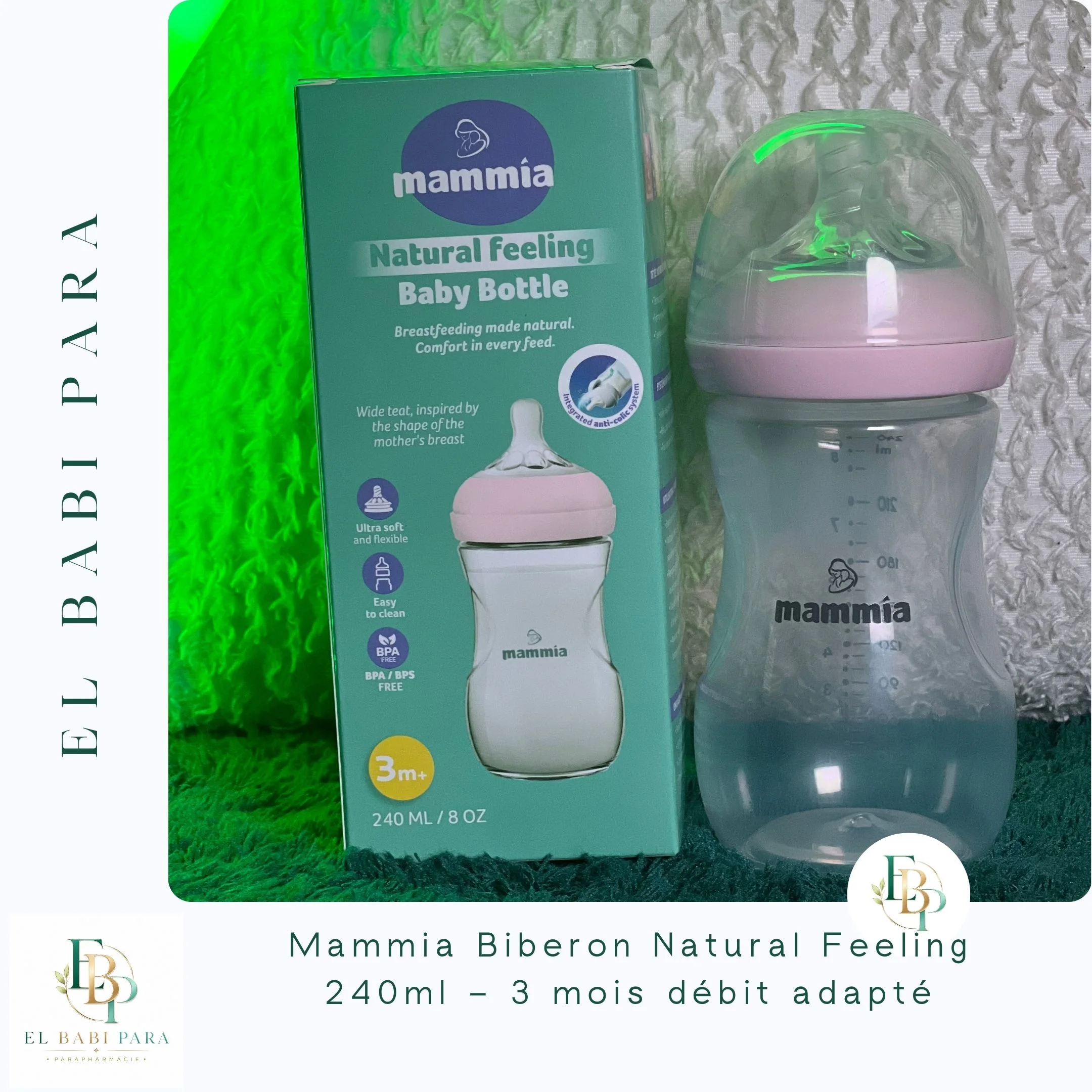 Mammia Biberon Natural Feeling 240ml – 3 mois débit adapté