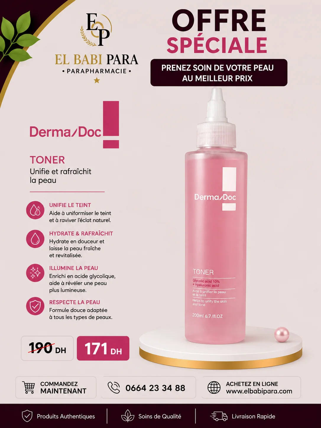 Derma Doc TONER Unifie et rafraîchit la peau
