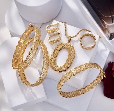 Ensemble de 6 pièces : collier + bracelet + boucles d'oreilles, haute qualité