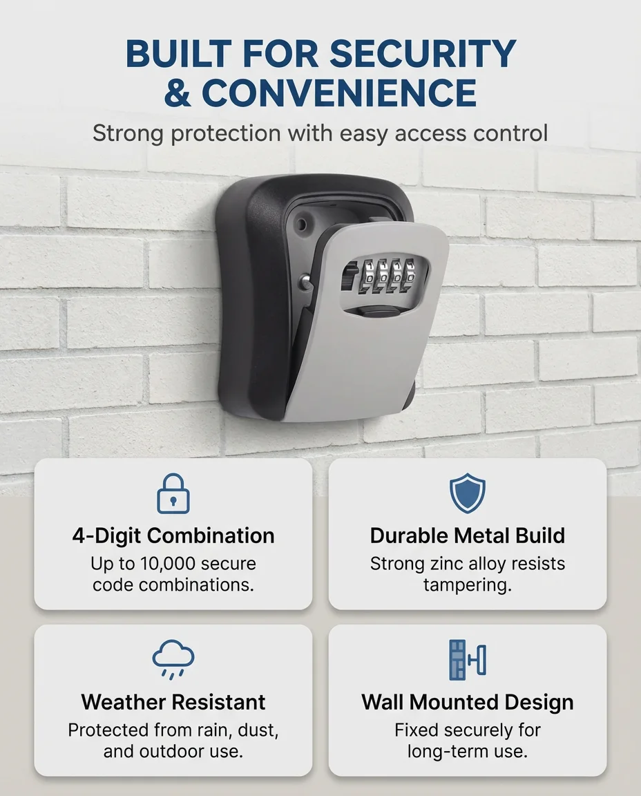 Outdoor key lock box with combination