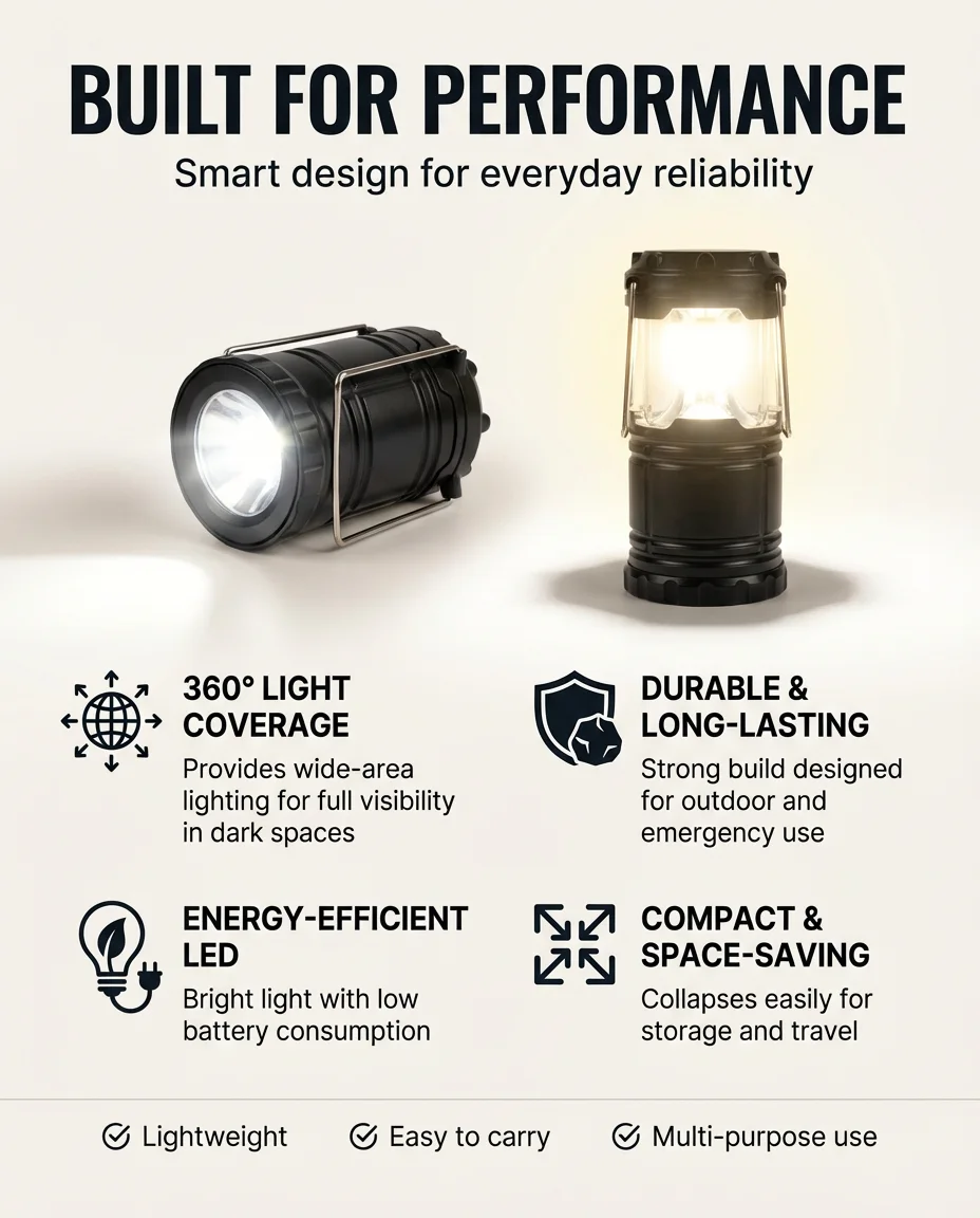 Taa ya LED Inayobebeka (Lantern + Tochi) – Mwanga Mkali kwa Dharura na Safari 🔦