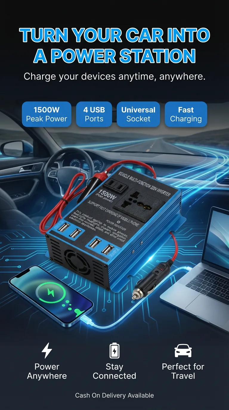 1500W Car Power Inverter – Charge Your Devices Anywhere, Anytime