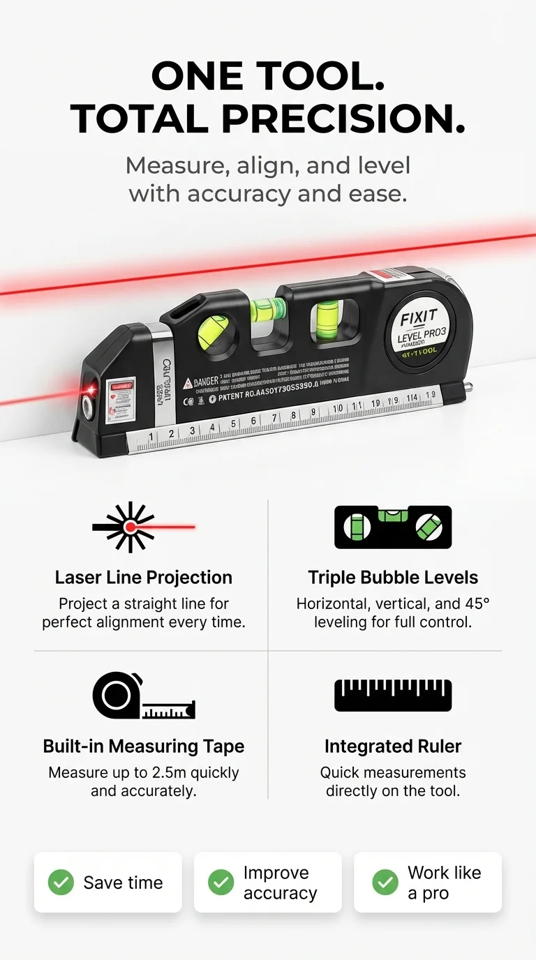 Fixit Laser Level Pro 3 – 4-in-1 Precision Measuring Tool