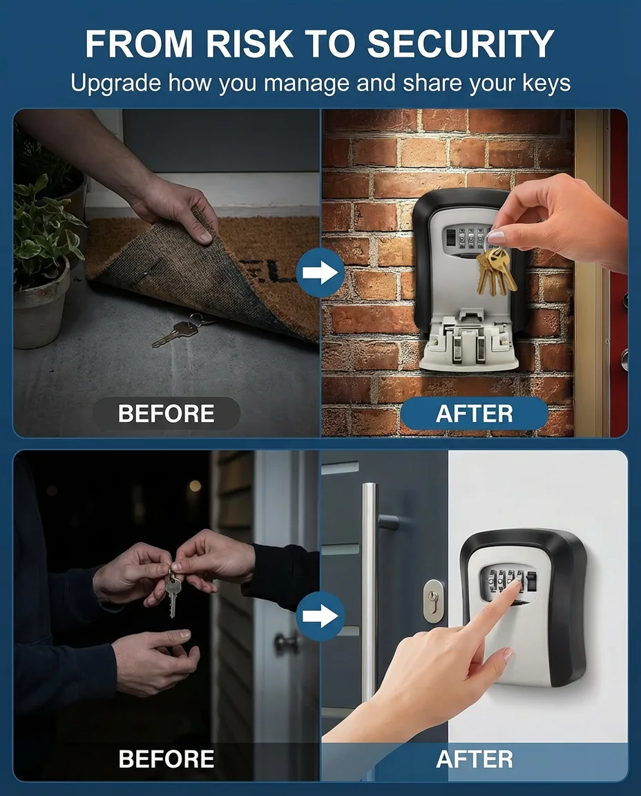 Outdoor key lock box with combination