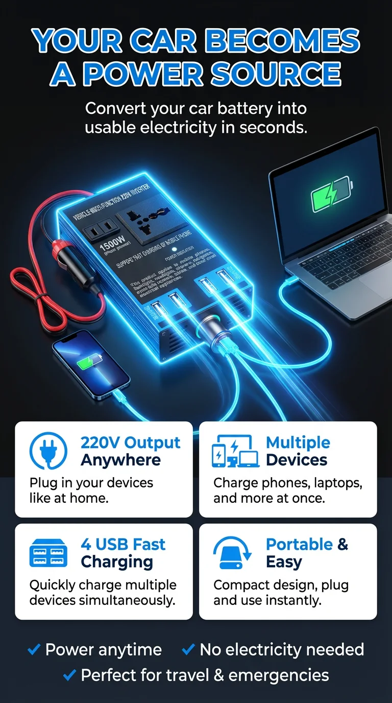 1500W Car Power Inverter – Charge Your Devices Anywhere, Anytime