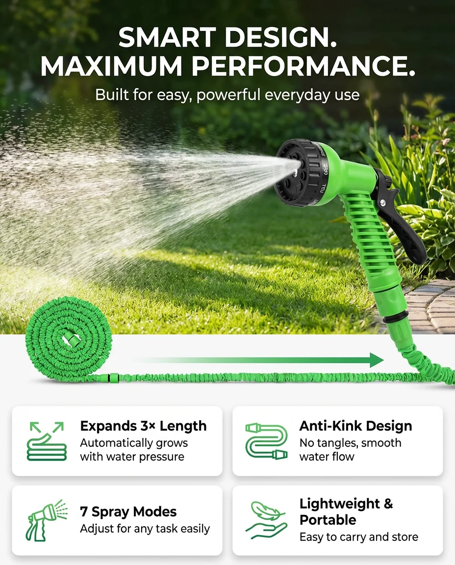 Flexible Water Hose for Garden & Car – Expandable Design