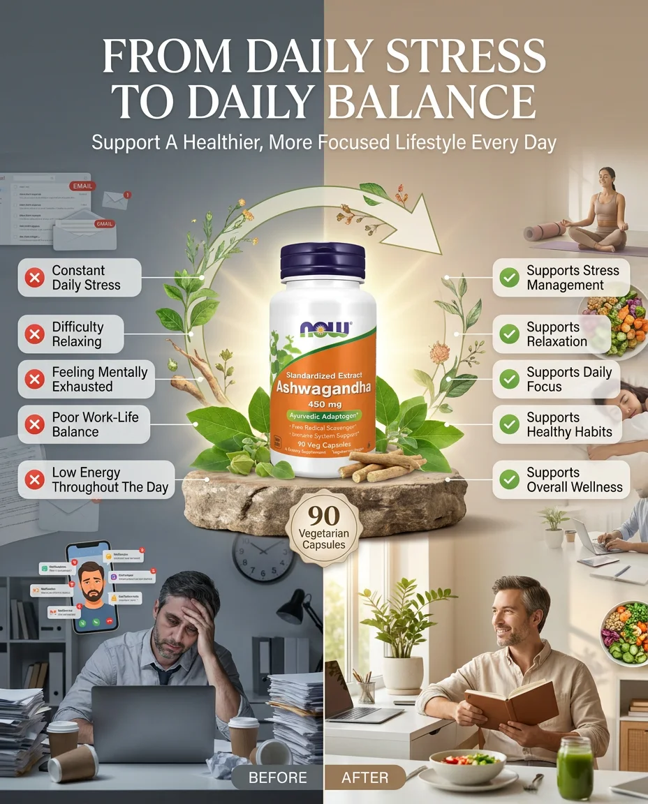 NOW Foods Ashwagandha 450mg | Msaada wa Asili kwa Utulivu na Ustawi wa Kila Siku | π Lipa Ukipokea Tanzania Nzima