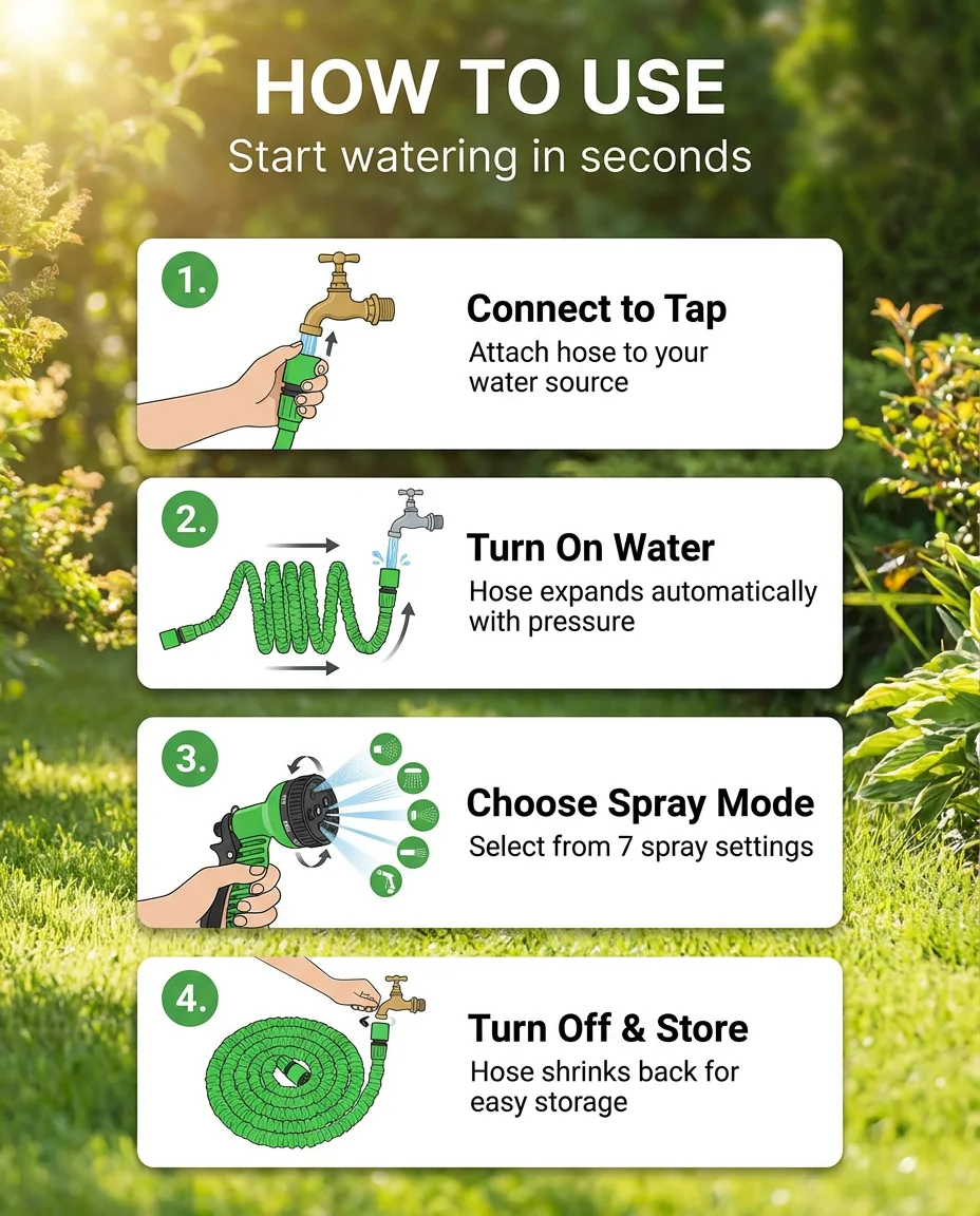 Flexible Water Hose for Garden & Car – Expandable Design