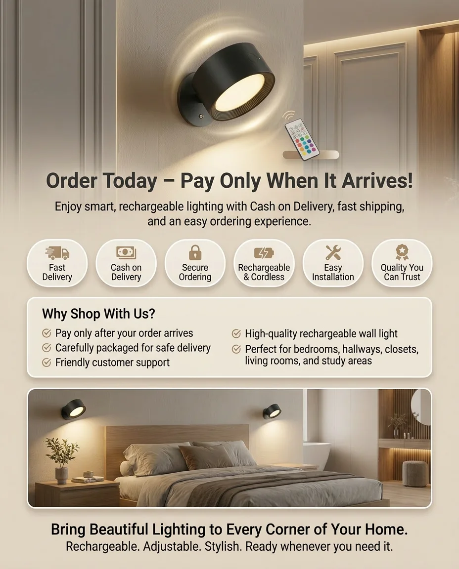 Rechargeable Magnetic LED Wall Light – 360° Rotating, Touch & Remote Control, USB Rechargeable