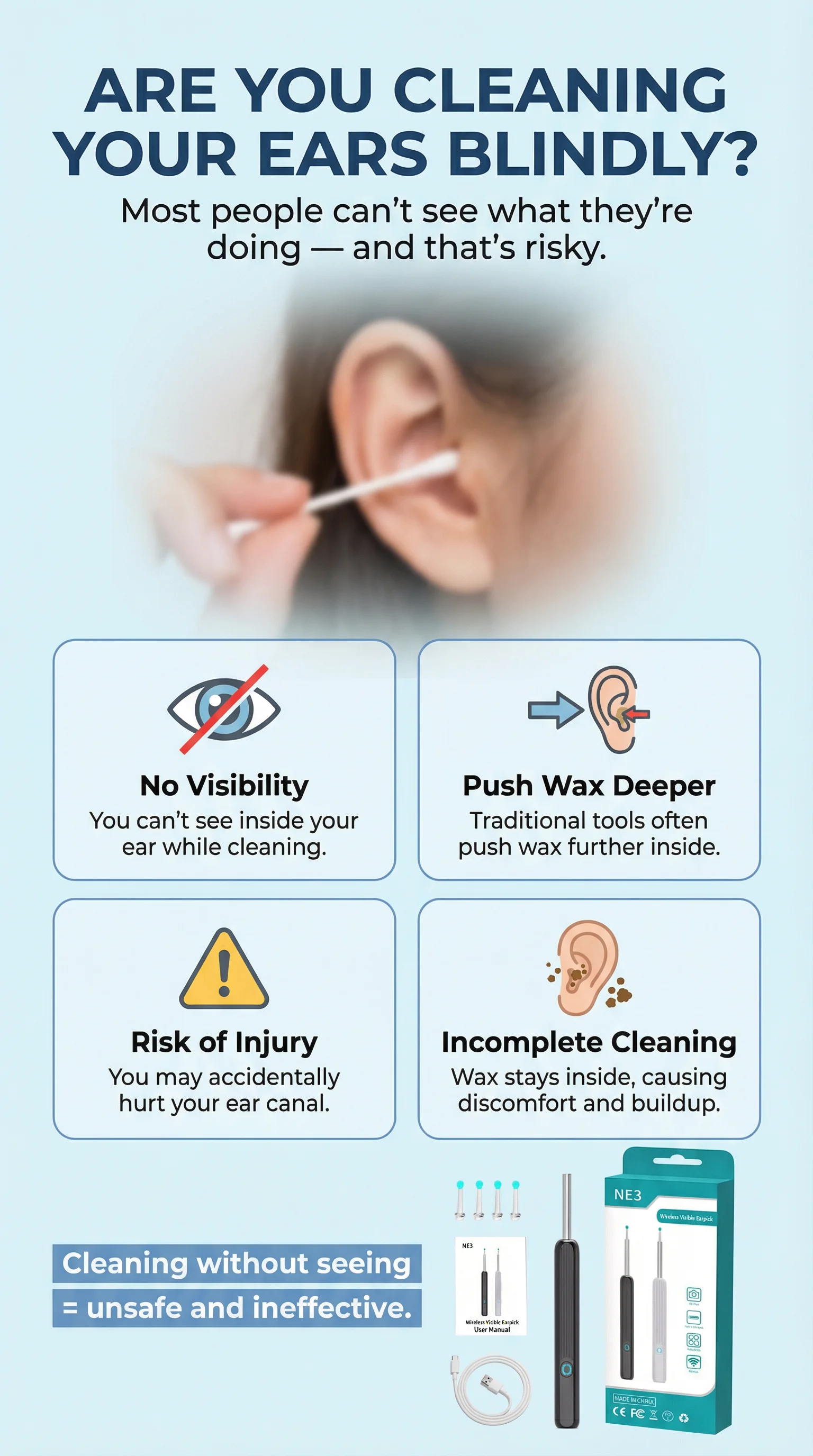 Stop Cleaning Blindly! Smart Ear Cleaner with Camera