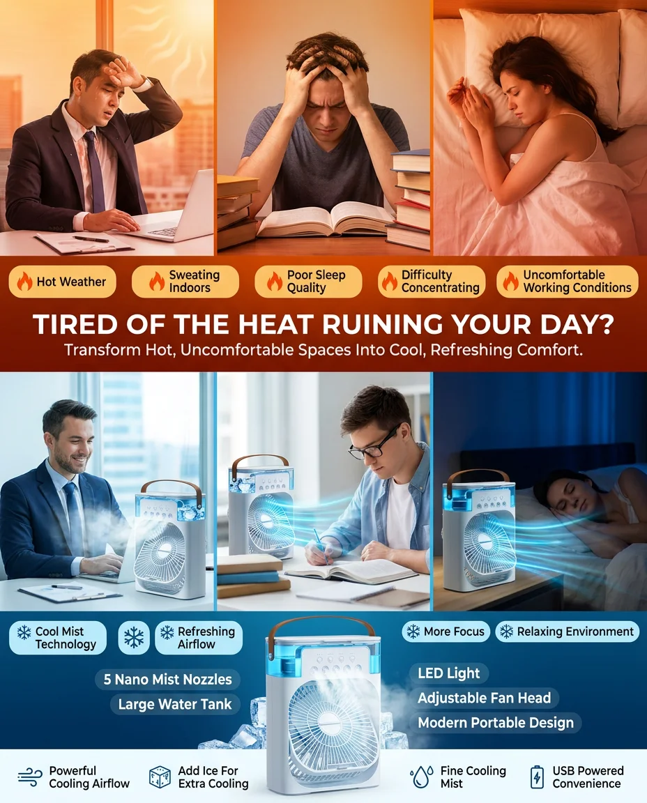Portable USB Air Cooler Fan with 5 Mist Sprays