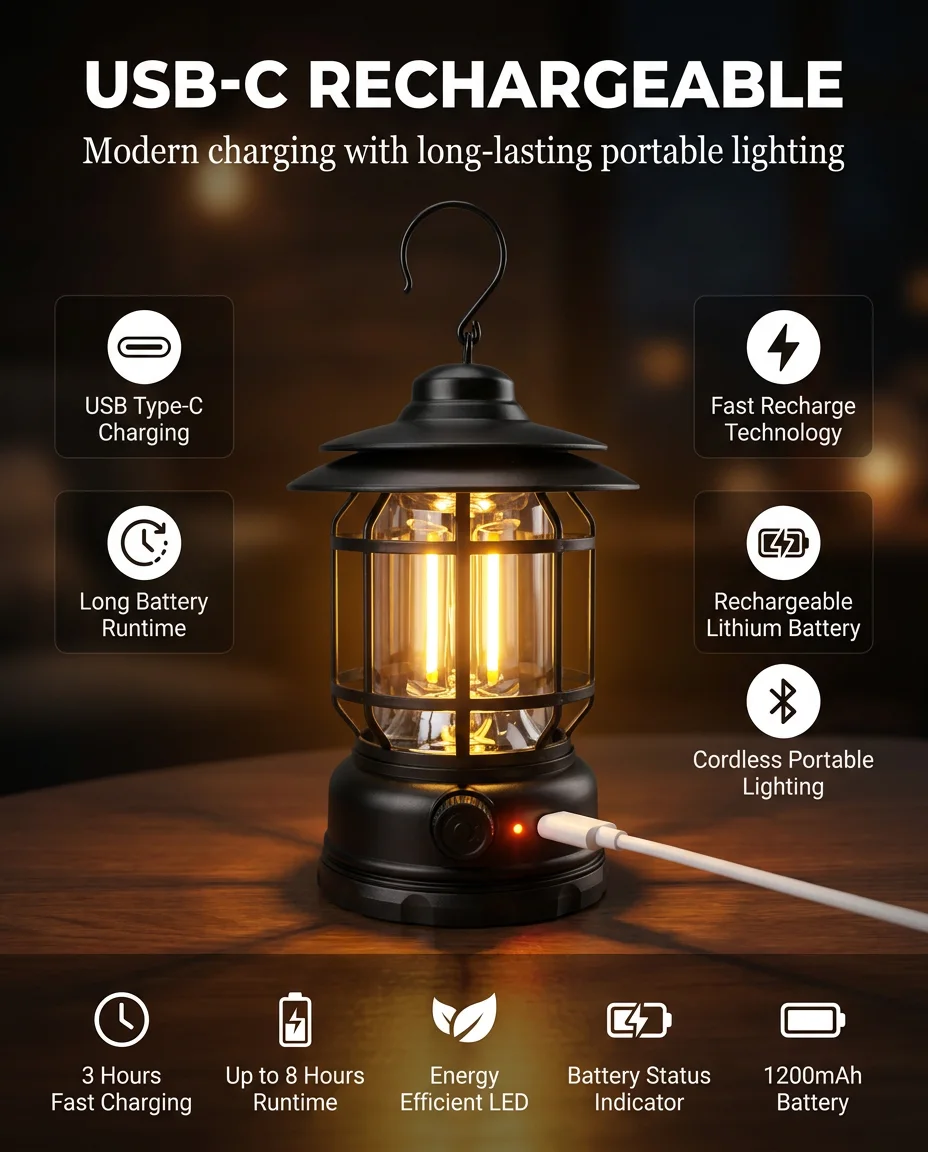 Retro Flame Lantern – Taa ya Rechargeable yenye Vibes za Kifahari 🔥