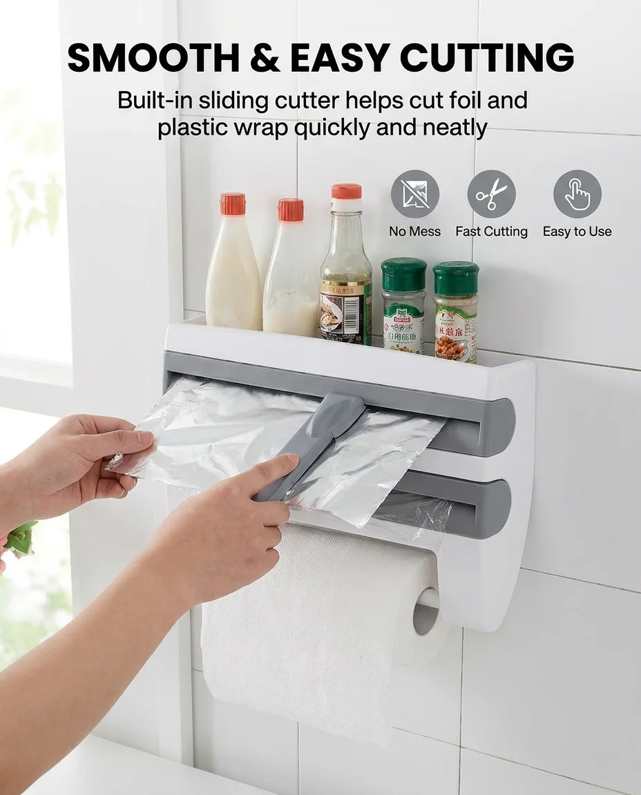 3-in-1 Kitchen Wrap Dispenser with Tissue Holder