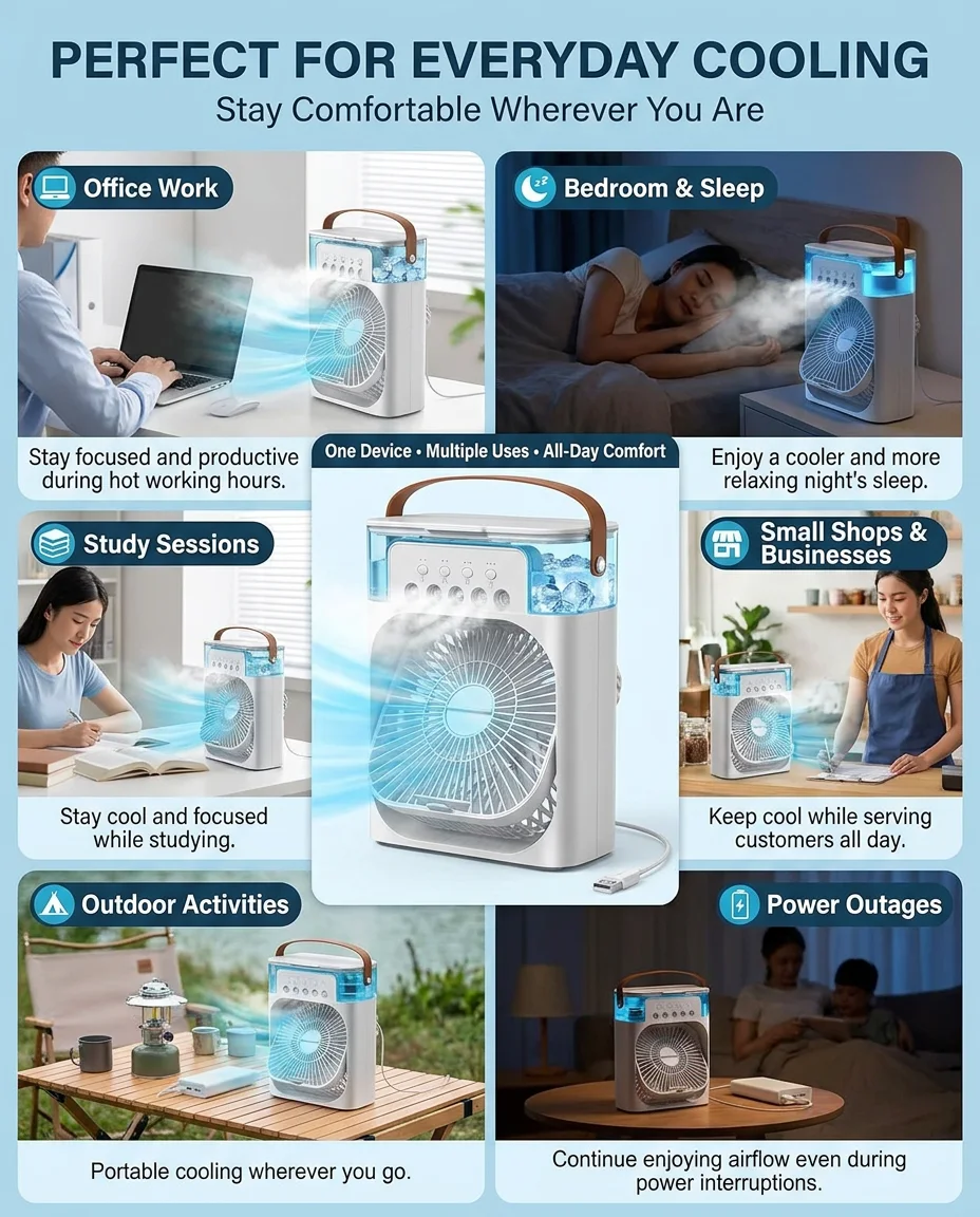 Portable USB Air Cooler Fan with 5 Mist Sprays