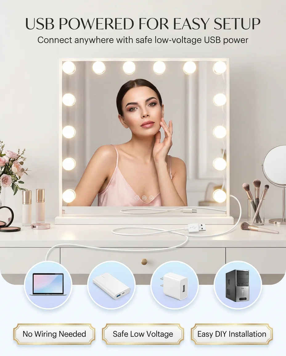 Hollywood Vanity Mirror Lights – Makeup LED Lights with 3 Color Modes