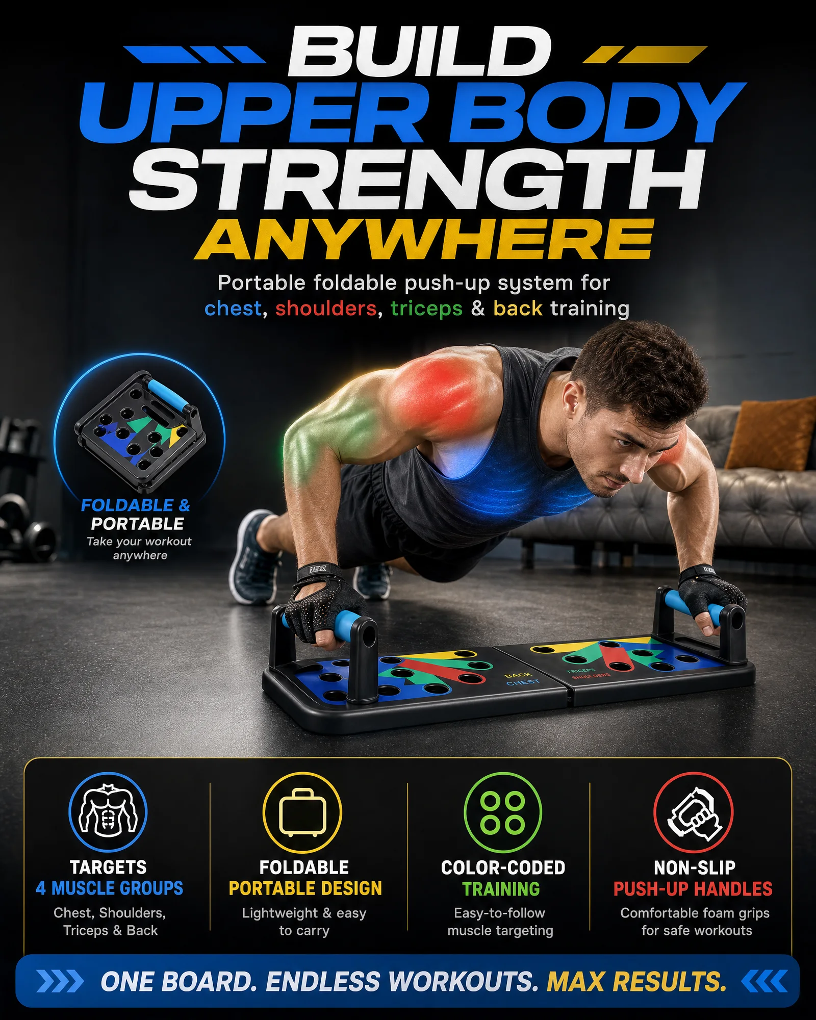 Multi-Function Push-Up Board | Chest, Shoulders, Triceps & Back Trainer