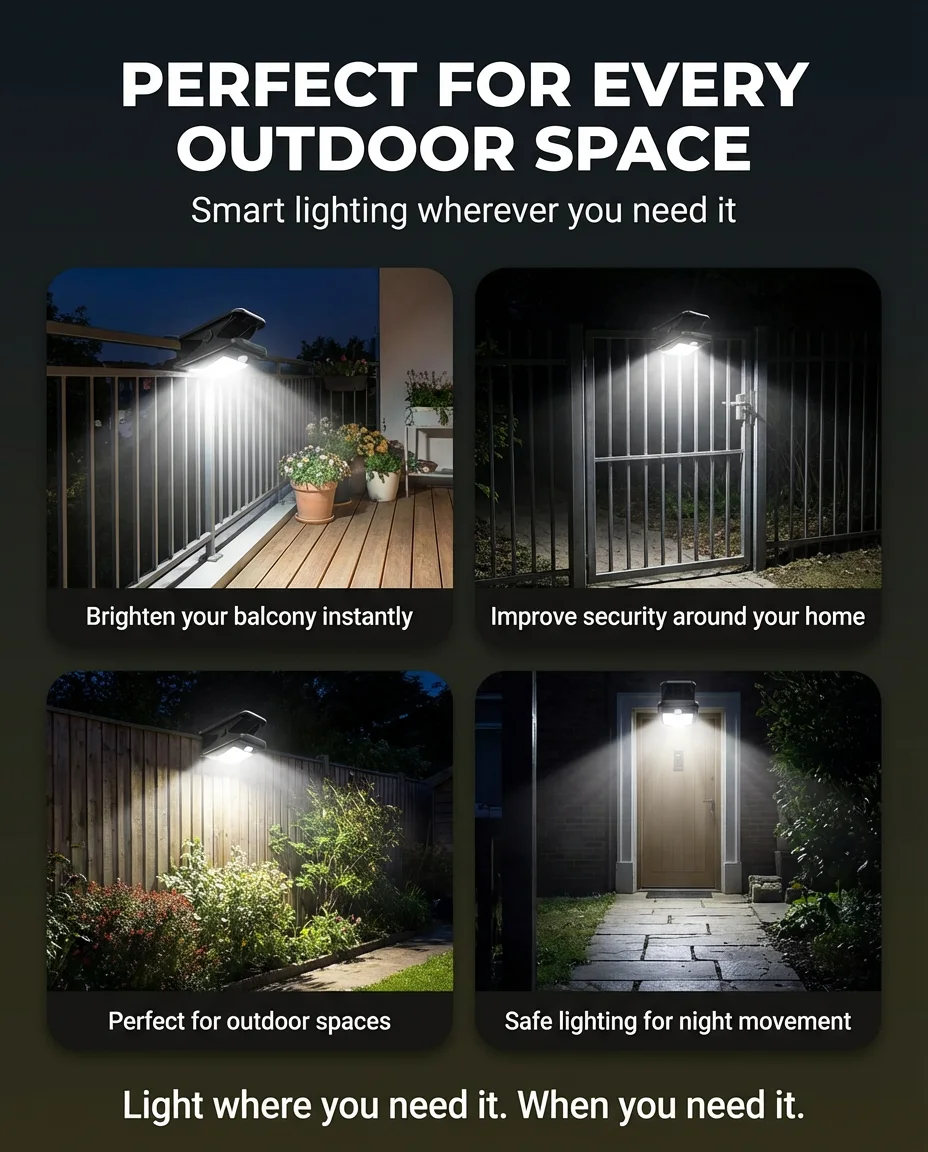 Solar Motion Sensor LED Security Light – Waterproof 3-Head Outdoor Wall Light