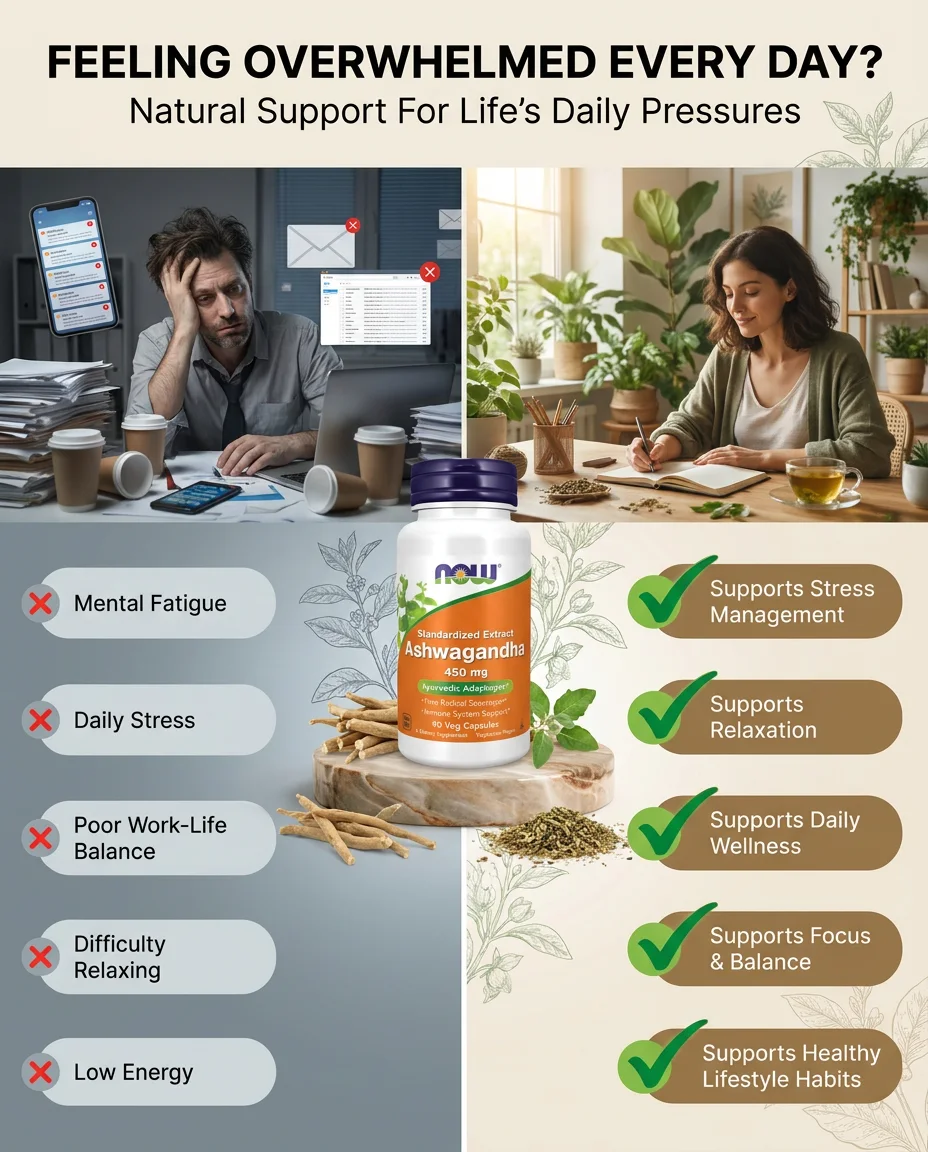NOW Foods Ashwagandha 450mg | Msaada wa Asili kwa Utulivu na Ustawi wa Kila Siku | π Lipa Ukipokea Tanzania Nzima
