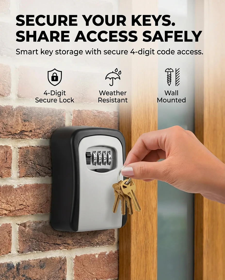 Outdoor key lock box with combination