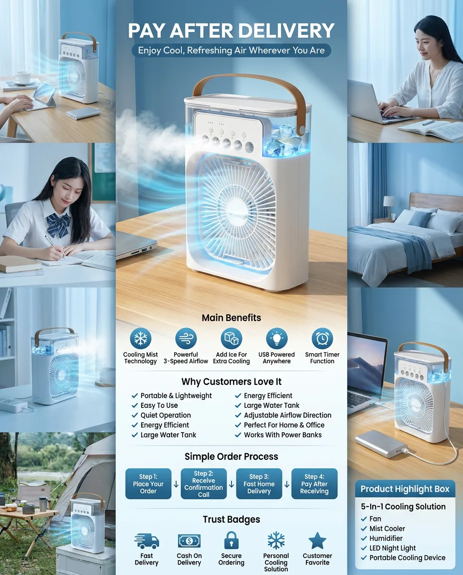 Portable USB Air Cooler Fan with 5 Mist Sprays