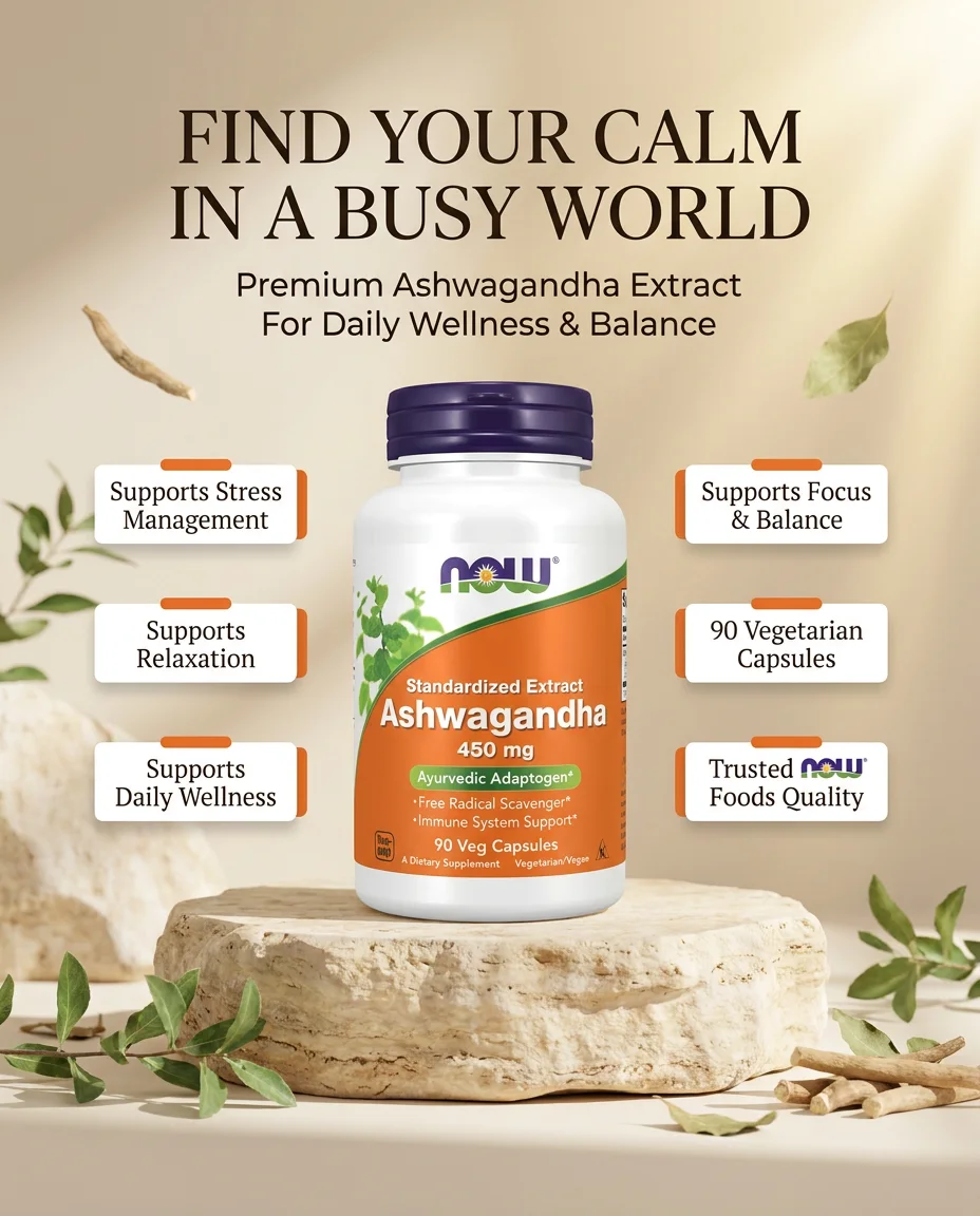 NOW Foods Ashwagandha 450mg | Msaada wa Asili kwa Utulivu na Ustawi wa Kila Siku | π Lipa Ukipokea Tanzania Nzima