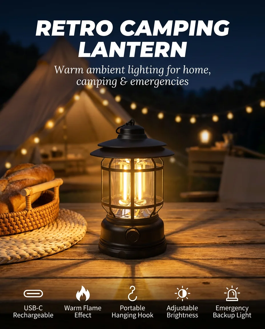 Retro Flame Lantern – Taa ya Rechargeable yenye Vibes za Kifahari 🔥