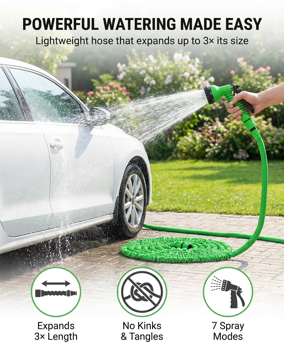 Flexible Water Hose for Garden & Car – Expandable Design