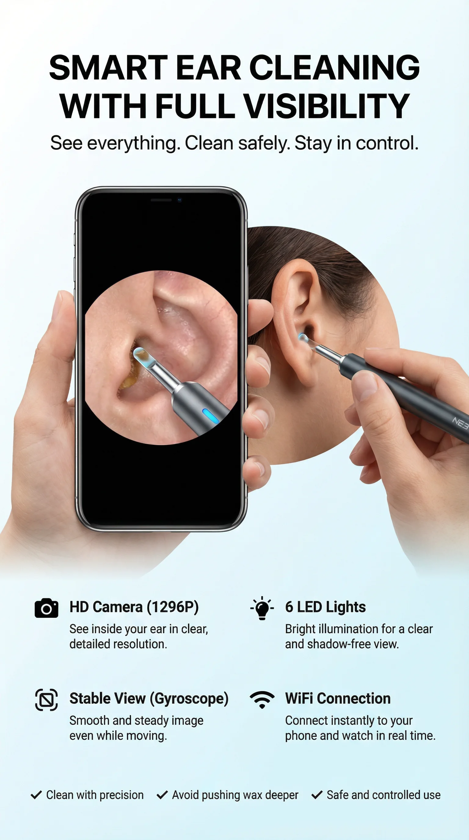 Stop Cleaning Blindly! Smart Ear Cleaner with Camera