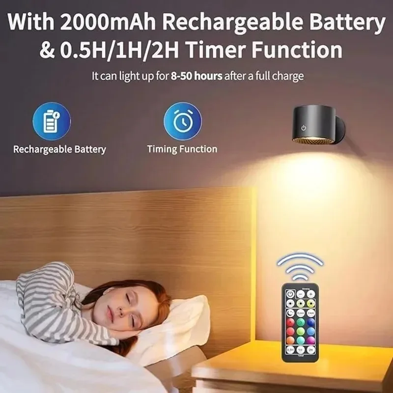 Rechargeable Magnetic LED Wall Light – 360° Rotating, Touch & Remote Control, USB Rechargeable