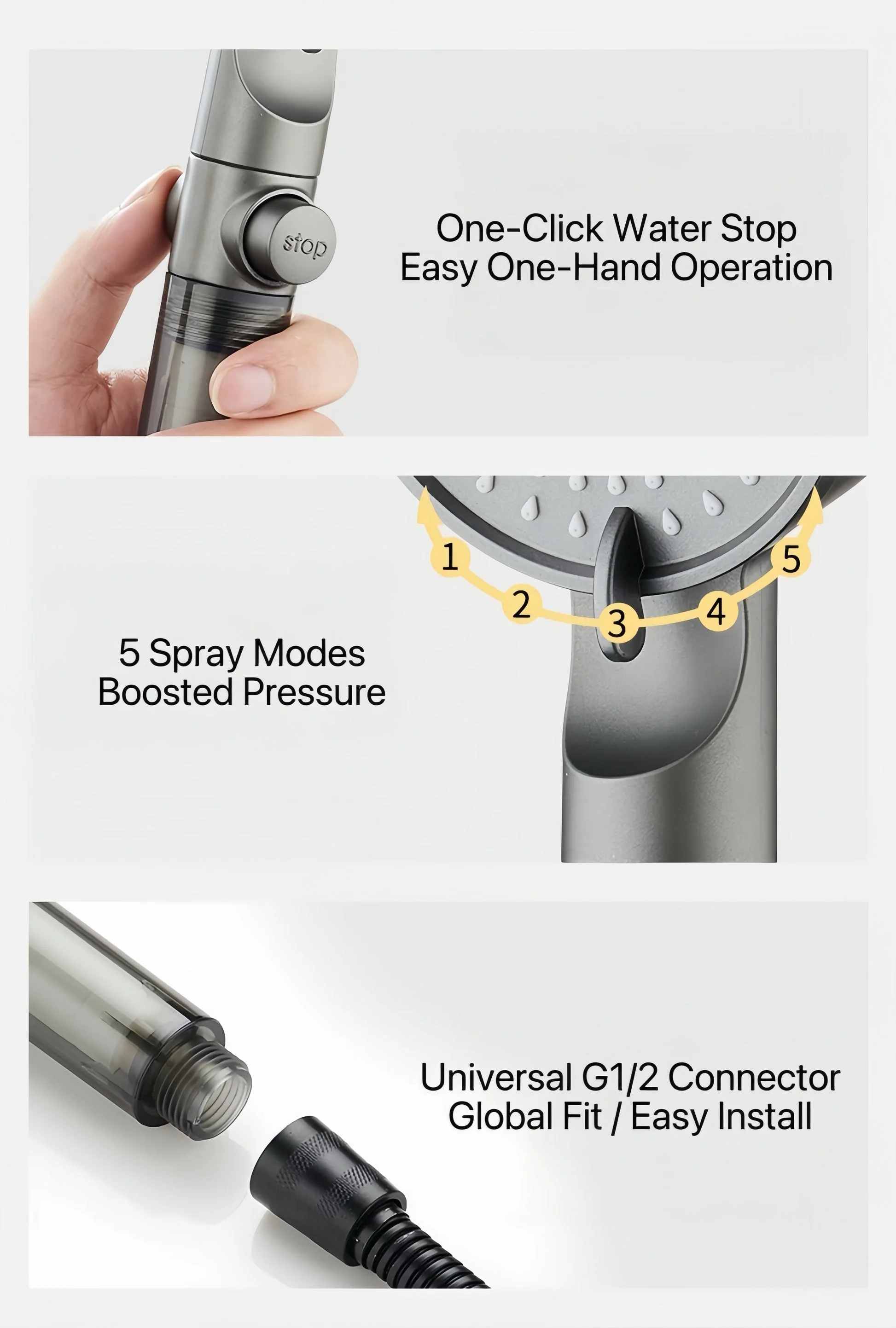 5-Mode High Pressure Filter Shower Head with Water Purifier