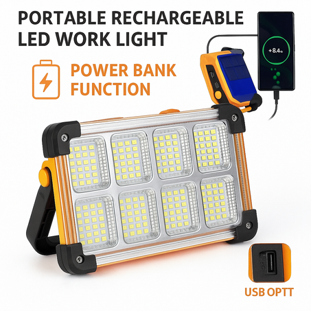 Solar Rechargeable LED Searchlight – Portable & Cordless Floodlight for Outdoor, Emergency & Camping