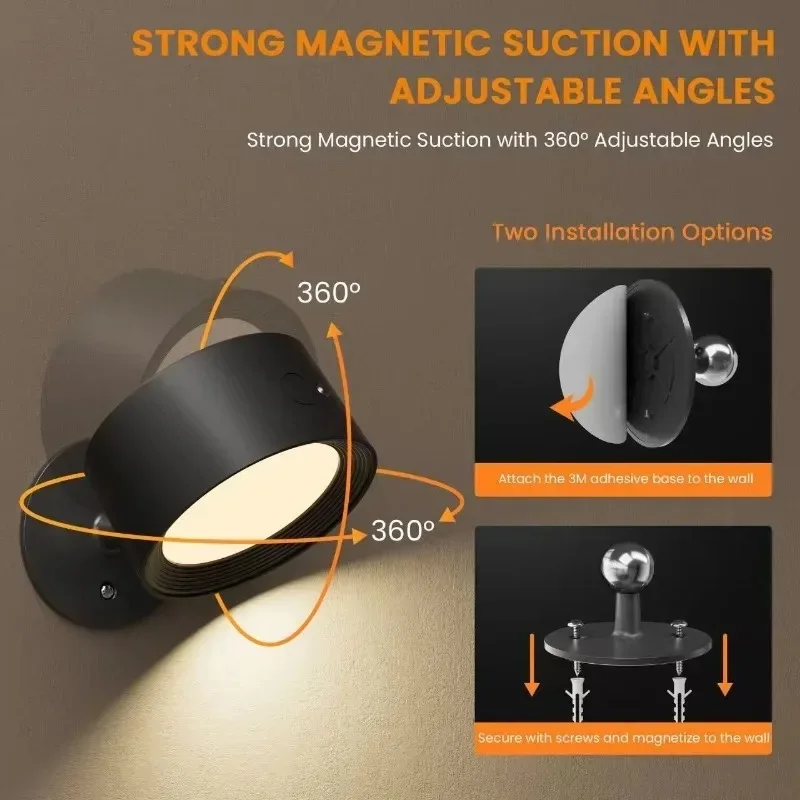 Rechargeable Magnetic LED Wall Light – 360° Rotating, Touch & Remote Control, USB Rechargeable
