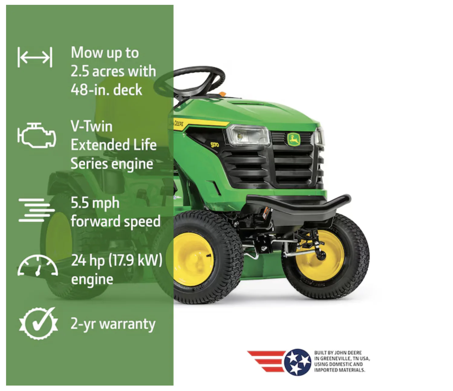 John Deere S170 48-in V-twin Gas Lawn tractor