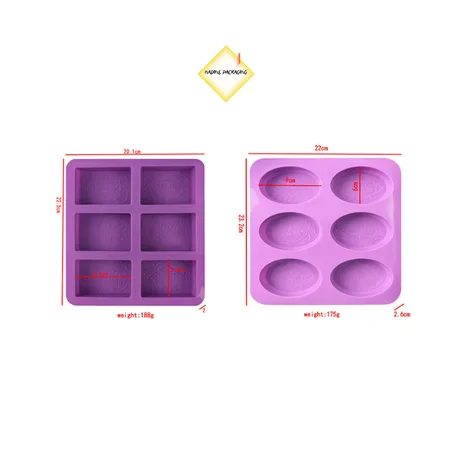 MOULES EN SILICONE POUR SAVONS A SIX CAVITES OVALES
