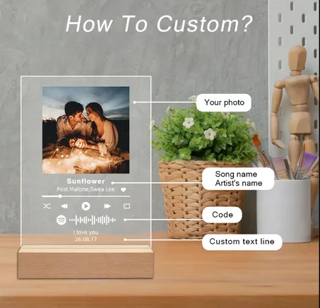 Plaque de chanson personnalisée avec support, avec n'importe quelle photo/chanson, n'importe quelle playlist, cadeau photo et musical, impressions musicales