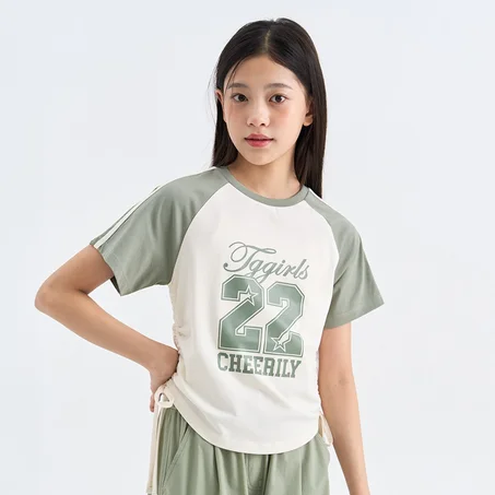 Waist Shirred Raglan Short Sleeve T-shirt TGRA26302
