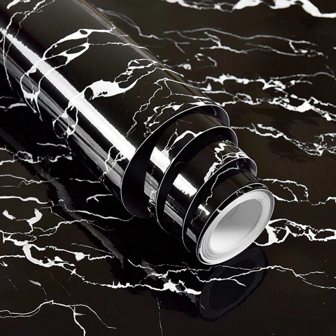 ملصق مطبخ من الرخام الأسود (5م × 60سم)