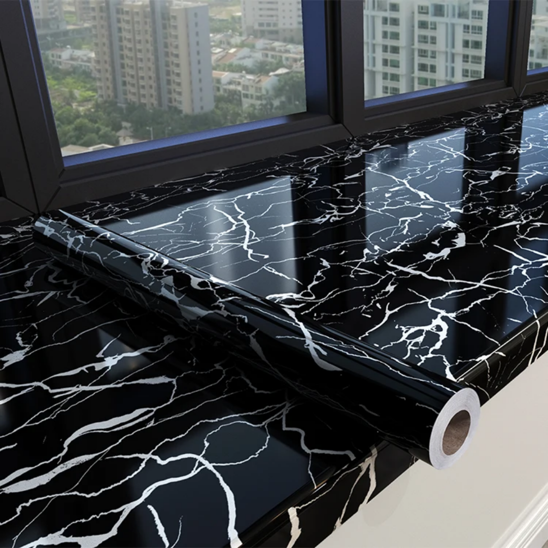 ملصق مطبخ من الرخام الأسود (5م × 60سم)