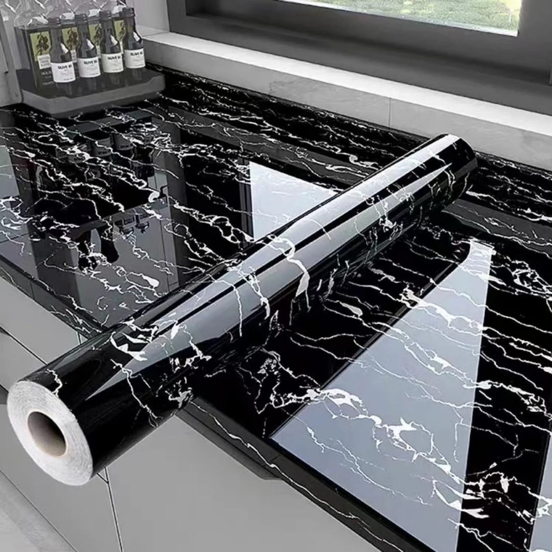 ملصق مطبخ من الرخام الأسود (5م × 60سم)