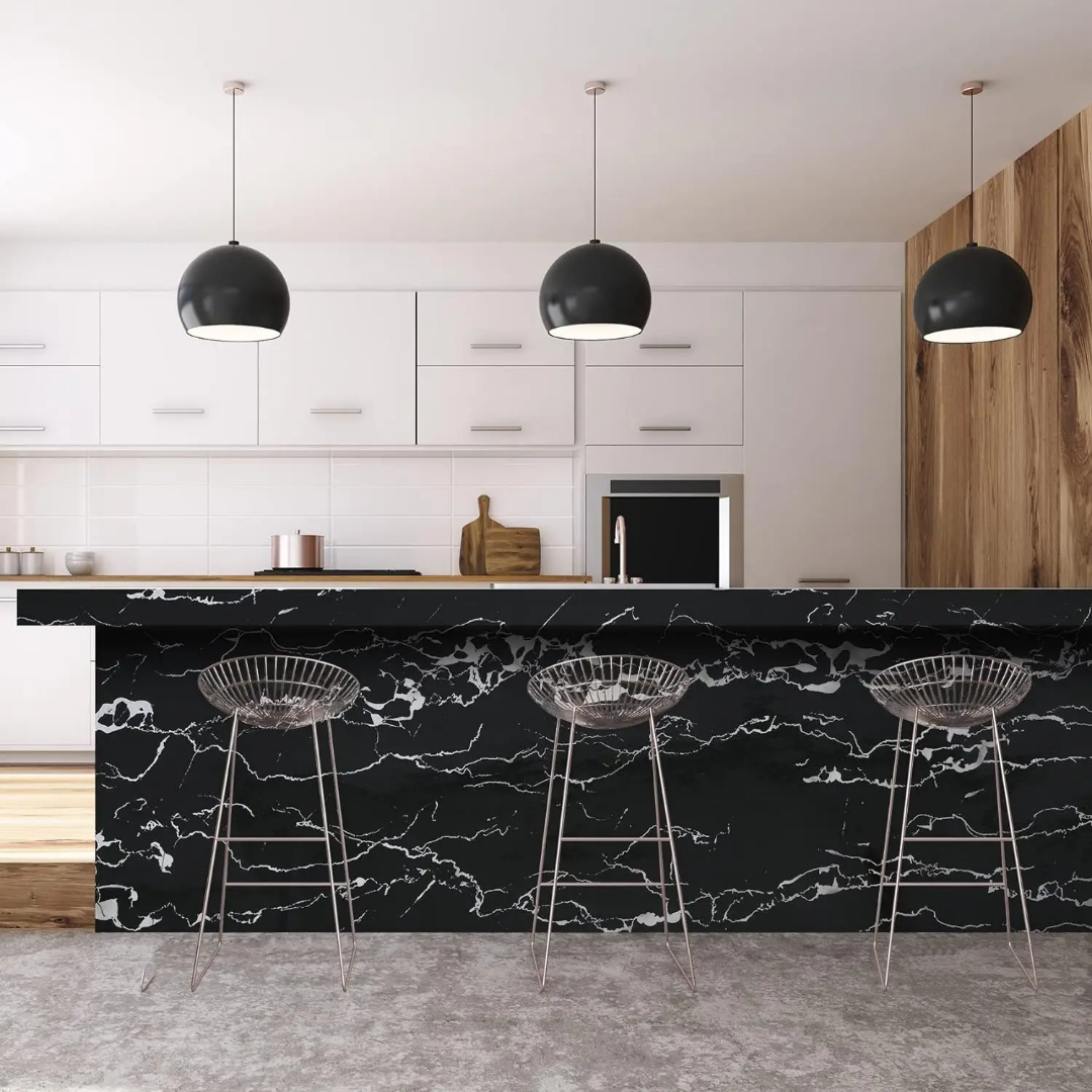 ملصق مطبخ من الرخام الأسود (5م × 60سم)