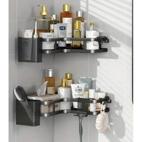 رف زاوية للحمام أنيق ومنظم بدون حفر