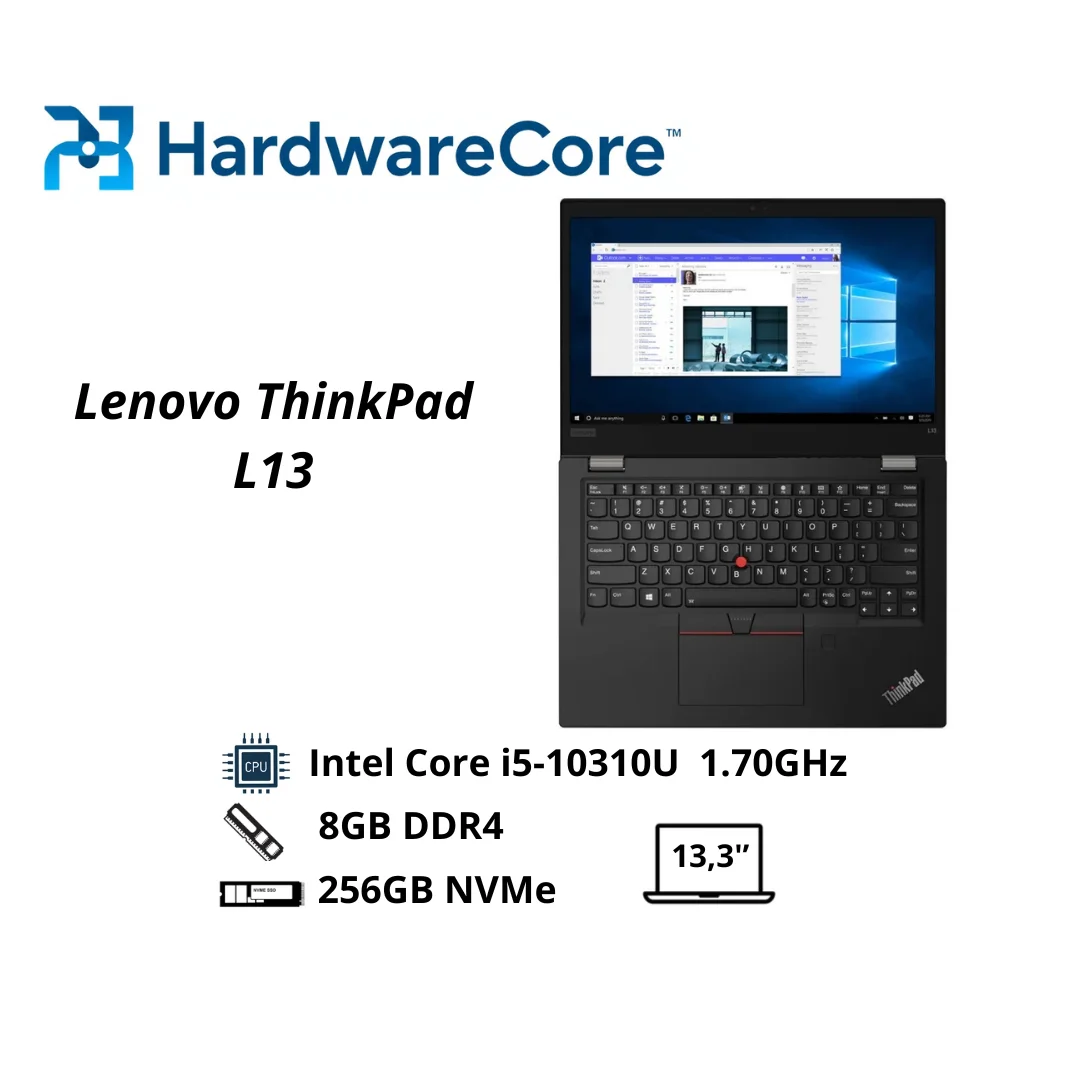 Lenovo ThinkPad L13 – Intel Core i5-10310U | 8GB RAM DDR4 | 256GB SSD NVMe | Windows 10 Pro | Écran 13.3