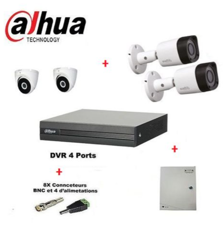 Dahua Pack Système de Surveillance de DVR et 4 Caméras 2MP + Bloc 4 + Fiche