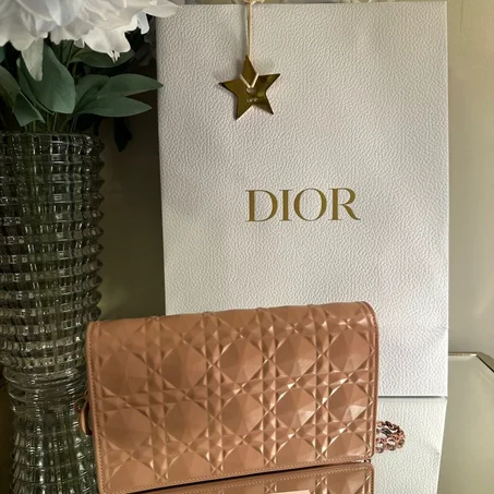 Beige Diamond Motif Lady Dior Pouch