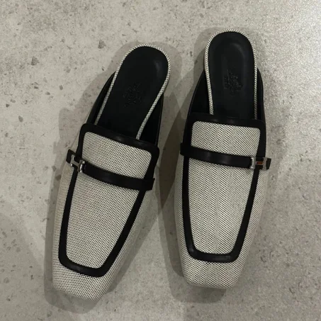 Hermes black/grey groupie mules