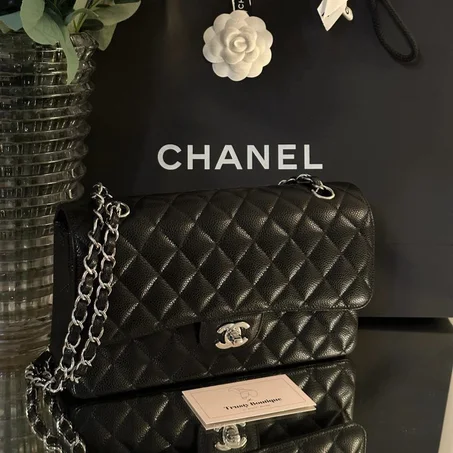 Medium Chanel Black Caviar Double Flap Bag Palladium Hardware