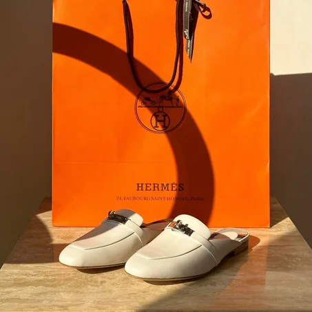 Hermes white mules