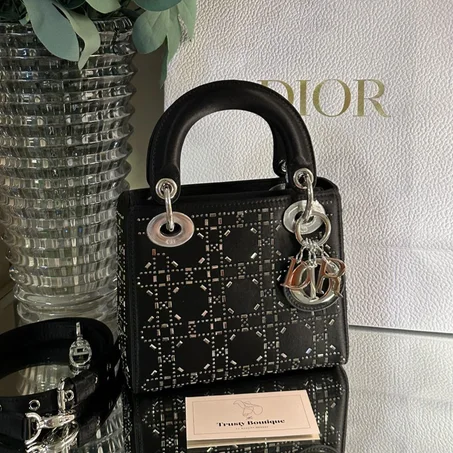 MINI LADY DIOR BAG Black Strass Cannage Satin